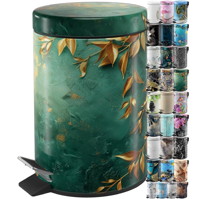 Sanilo Small Bathroom Trash Can with Lid [1.3 Gallon] - Lidded Tiny Trashcan for Garbage - Mini Metal Bin with Soft Closing Mechanism - Bath Room Accessoire Wastebin with Inner Bucket (Greego) - Image 2